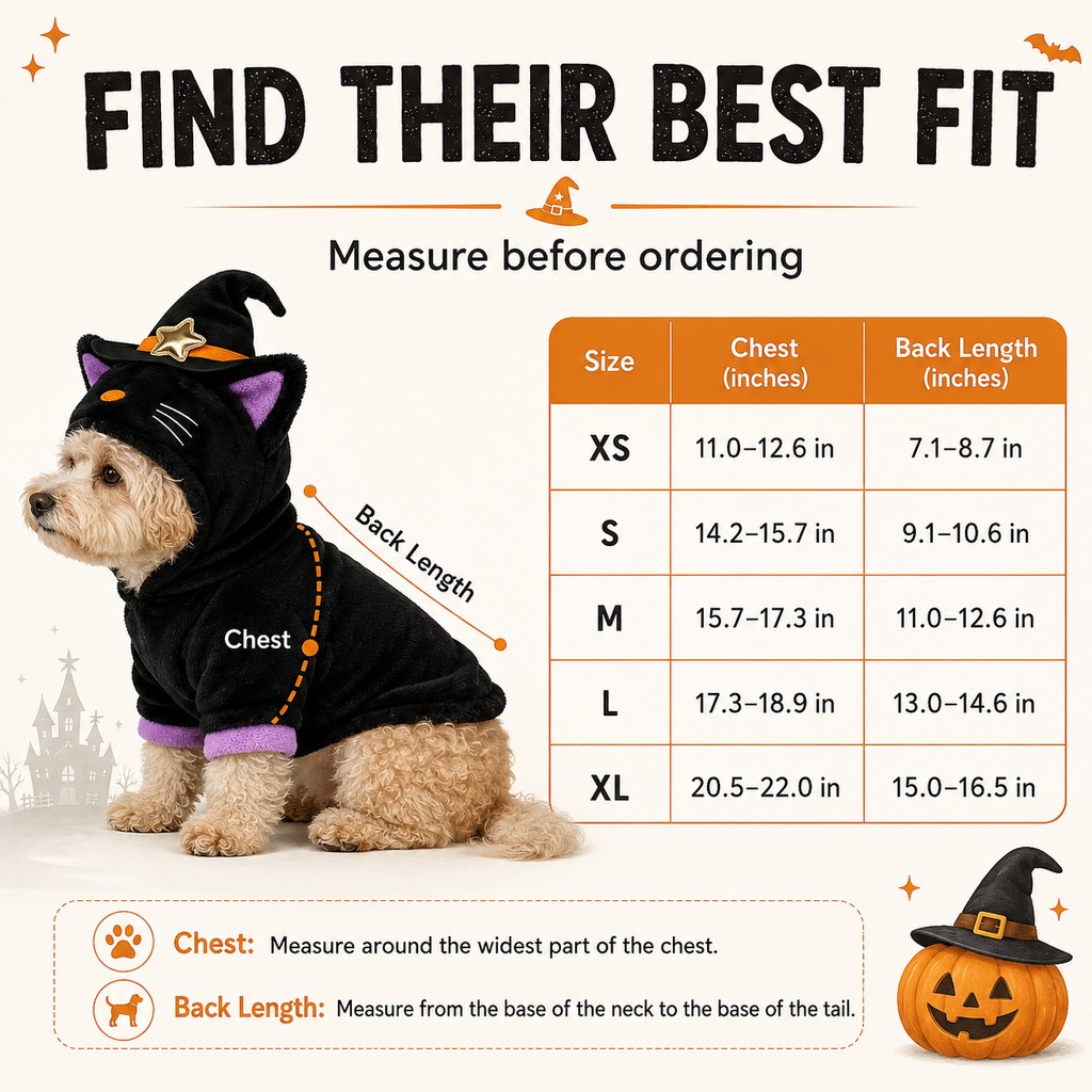 Ortekor Halloween Dog & Cat Costume Hoodie – One-Piece Spooky Outfit for Parties, Photos & Fall Fun
