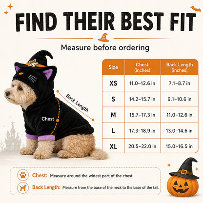 Ortekor Halloween Dog & Cat Costume Hoodie – One-Piece Spooky Outfit for Parties, Photos & Fall Fun