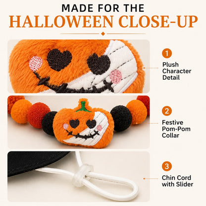 Ortekor Halloween Pet Hat & Pom-Pom Collar Set for Dogs & Cats – Easy 2-Piece Costume for Parties, Trick-or-Treating & Photos