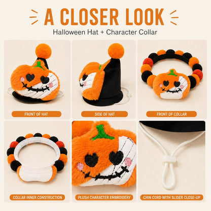 Ortekor Halloween Pet Hat & Pom-Pom Collar Set for Dogs & Cats – Easy 2-Piece Costume for Parties, Trick-or-Treating & Photos