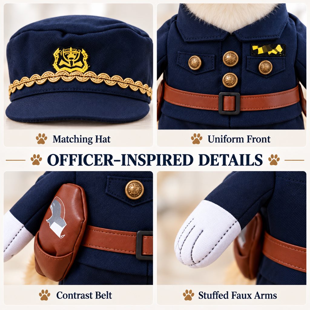 Halloween Police Officer Dog Costume with Hat – Funny Pet Cop Uniform for Trick-or-Treating, Parties & Photo Moments