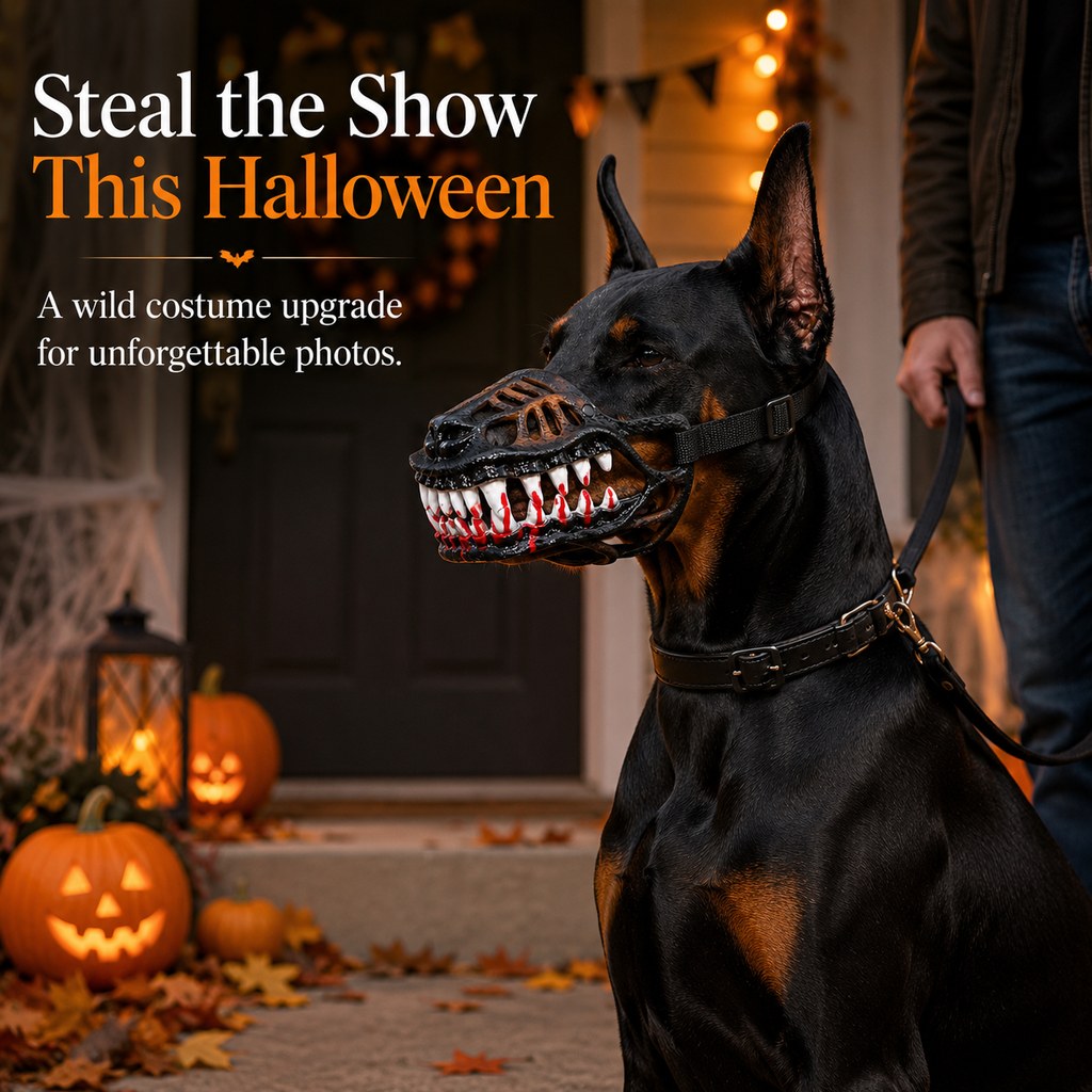 Ortekor Funny Dinosaur Costume Dog Muzzle for Halloween Parties & Photos – Instant Costume Upgrade
