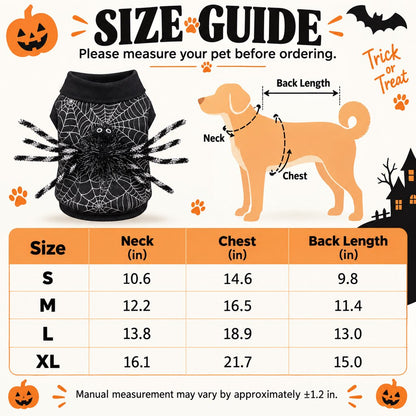 Ortekor Halloween Spider Web Dog Costume with 3D Spider - Easy Two-Leg Pet Outfit for Trick-or-Treat, Parties & Photos