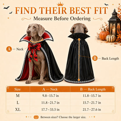 Ortekor Halloween Vampire Dog Cape Costume – Dracula Cloak with Stand-Up Collar for Trick-or-Treating, Parties & Photos