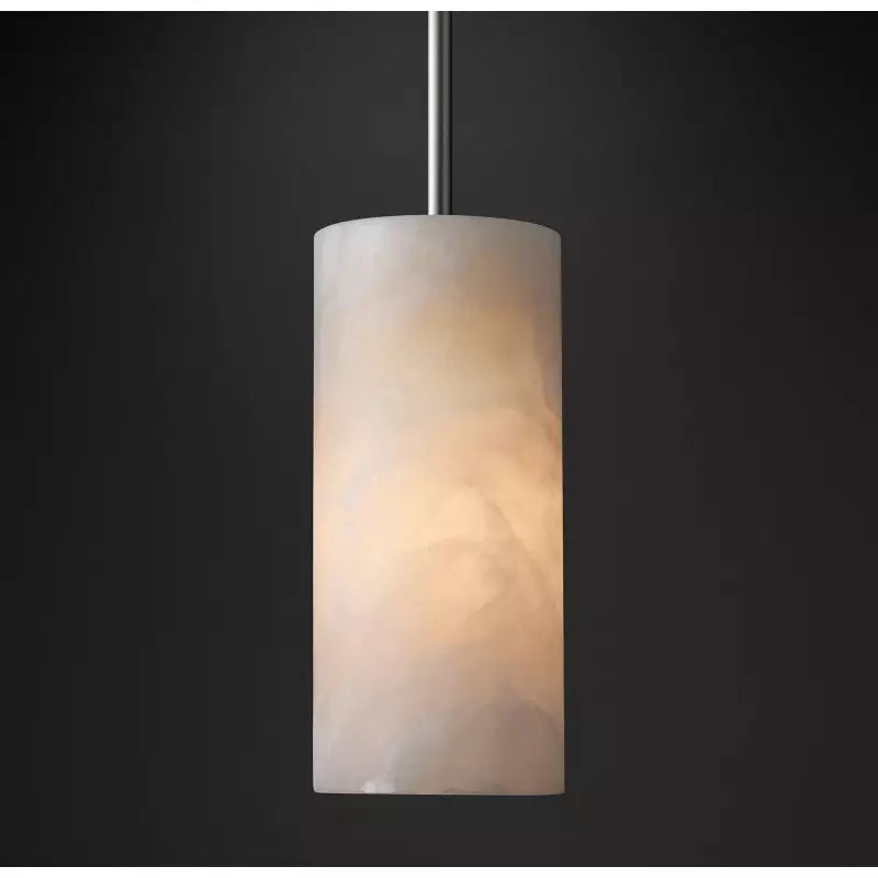 Alabaster Cylinder Pendant Light 9-14 in Natural Stone Single Bulb E26 Hardwire for Kitchen Island Dining Room Bedroom Hallway