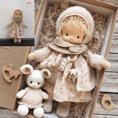 Handcrafted Waldorf Doll with Knitted Outfit – Natural Cotton & Wool Heirloom Toy for Kids 3+