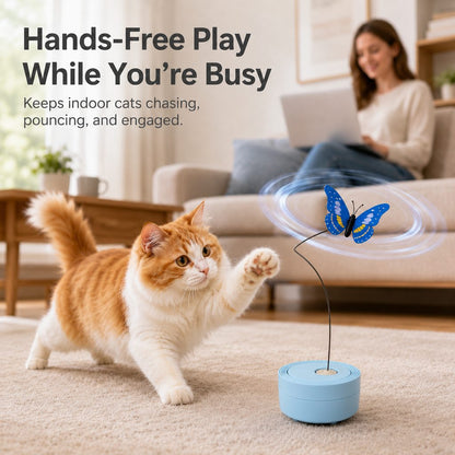 Ortekor FlutterFly 360 Automatic Butterfly Cat Toy for Indoor Cats - Hands-Free Self-Play Teaser to Beat Boredom