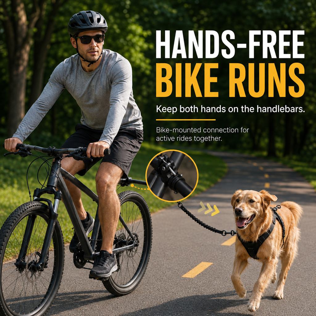 Ortekor Hands-Free Dog Bike Leash with Shock-Absorbing Bungee – Bike-Mounted Side Arm for Controlled Side-by-Side Runs