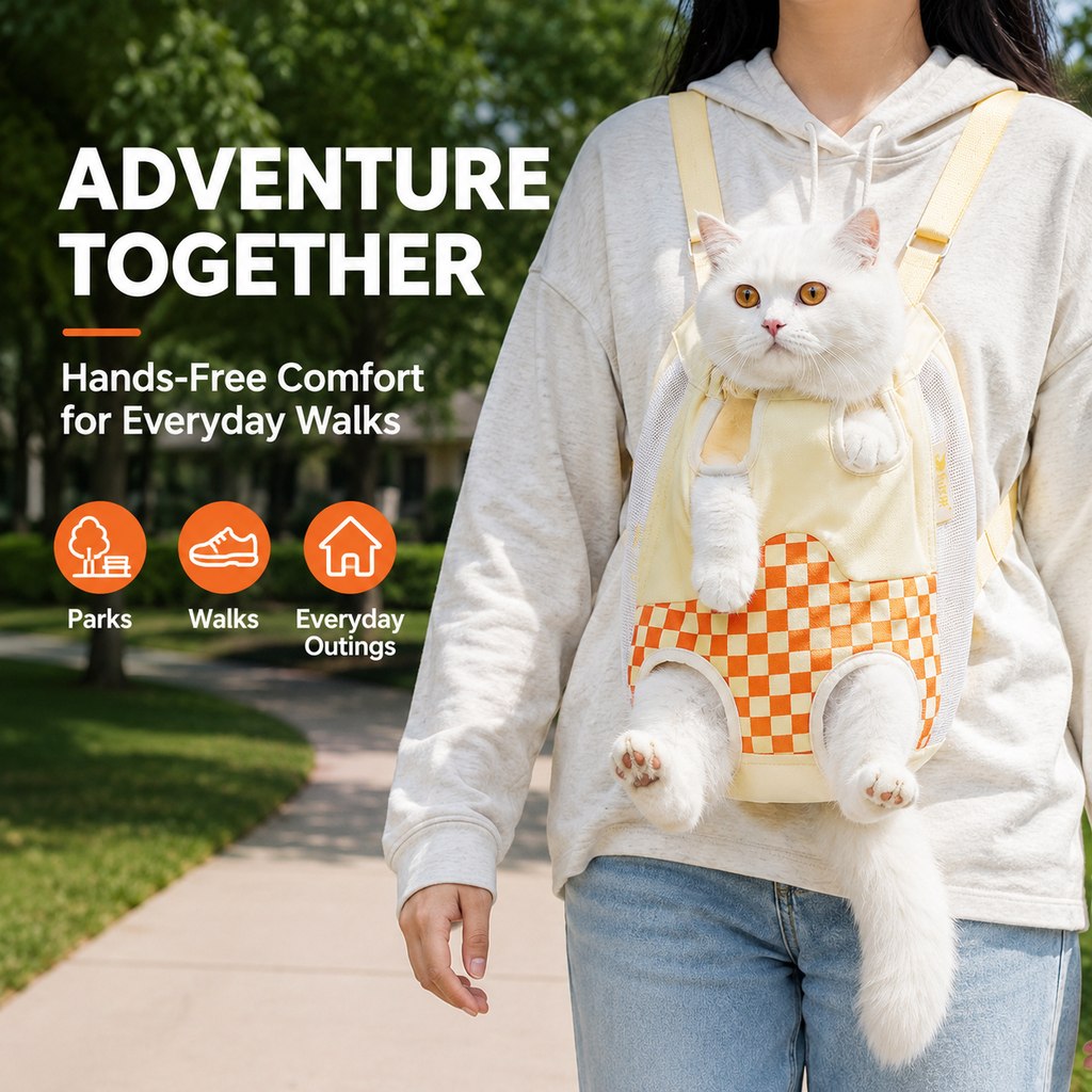 Ortekor Hands-Free Cat Carrier Backpack for Walks & Vet Visits - Breathable Front & Back Travel Bag