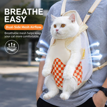 Ortekor Hands-Free Cat Carrier Backpack for Walks & Vet Visits - Breathable Front & Back Travel Bag