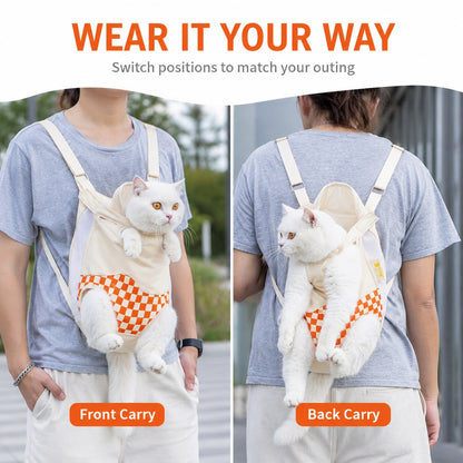 Ortekor Hands-Free Cat Carrier Backpack for Walks & Vet Visits - Breathable Front & Back Travel Bag