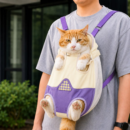 Ortekor Hands-Free Cat Carrier Backpack for Walks & Vet Visits - Breathable Front & Back Travel Bag