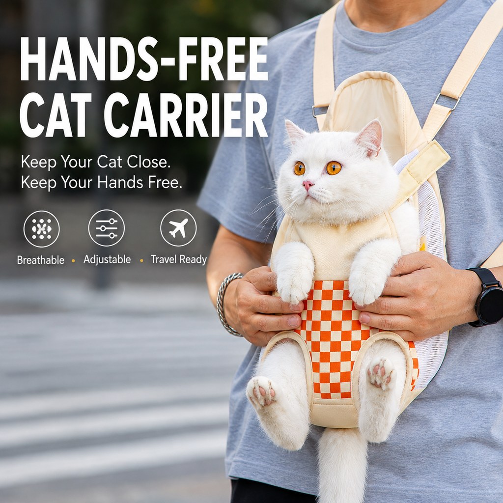 Ortekor Hands-Free Cat Carrier Backpack for Walks & Vet Visits - Breathable Front & Back Travel Bag