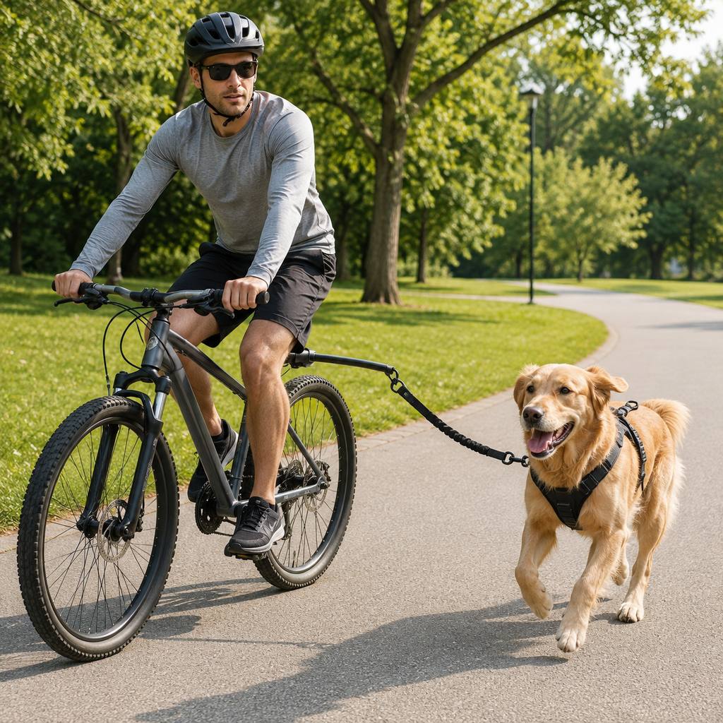 Ortekor Hands-Free Dog Bike Leash with Shock-Absorbing Bungee – Bike-Mounted Side Arm for Controlled Side-by-Side Runs