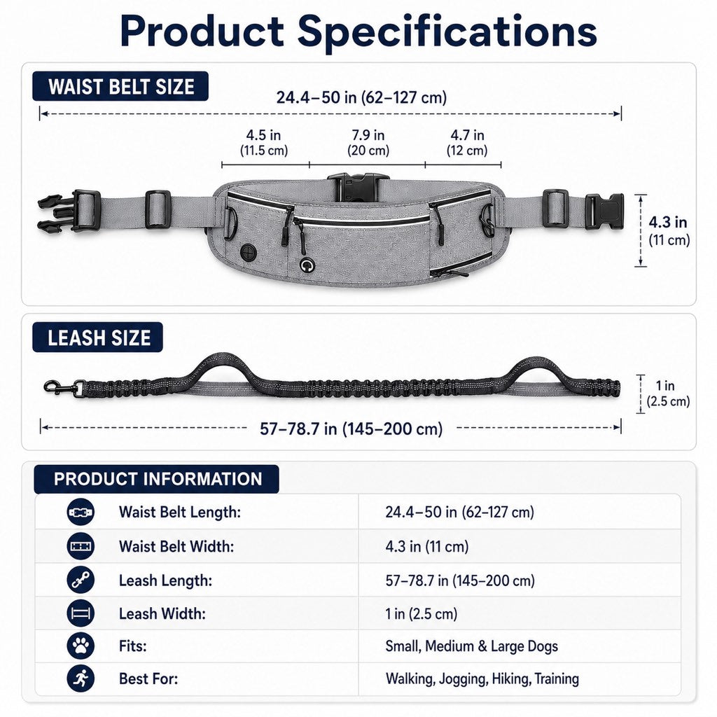 Ortekor Hands-Free Dog Running Leash Waist Belt – Shock Absorbing & Reflective, Perfect for Jogging, Hiking & Outdoor Walks with Your Dog