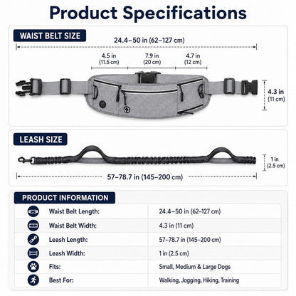 Ortekor Hands-Free Dog Running Leash Waist Belt – Shock Absorbing & Reflective, Perfect for Jogging, Hiking & Outdoor Walks with Your Dog