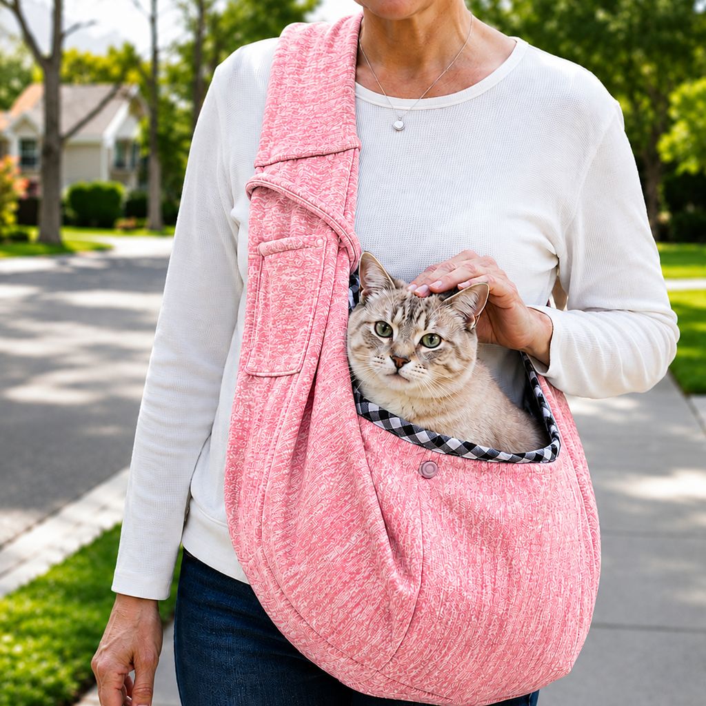 Ortekor Hands-Free Pet Sling Carrier for Small Dogs & Cats - Wide Strap Shoulder Bag for Walks, Errands & Vet Visits