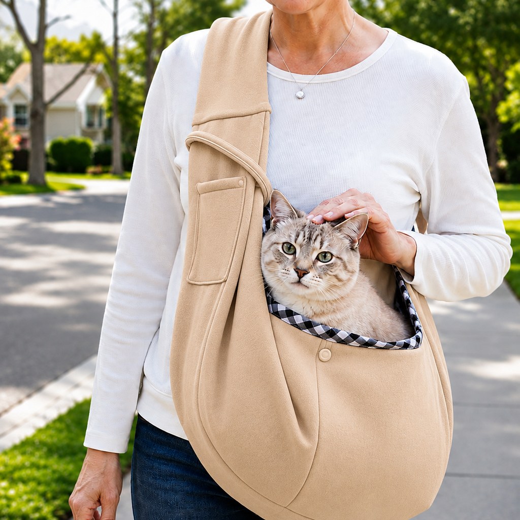 Ortekor Hands-Free Pet Sling Carrier for Small Dogs & Cats - Wide Strap Shoulder Bag for Walks, Errands & Vet Visits