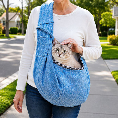 Ortekor Hands-Free Pet Sling Carrier for Small Dogs & Cats - Wide Strap Shoulder Bag for Walks, Errands & Vet Visits