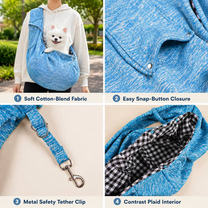 Ortekor Hands-Free Pet Sling Carrier for Small Dogs & Cats - Wide Strap Shoulder Bag for Walks, Errands & Vet Visits