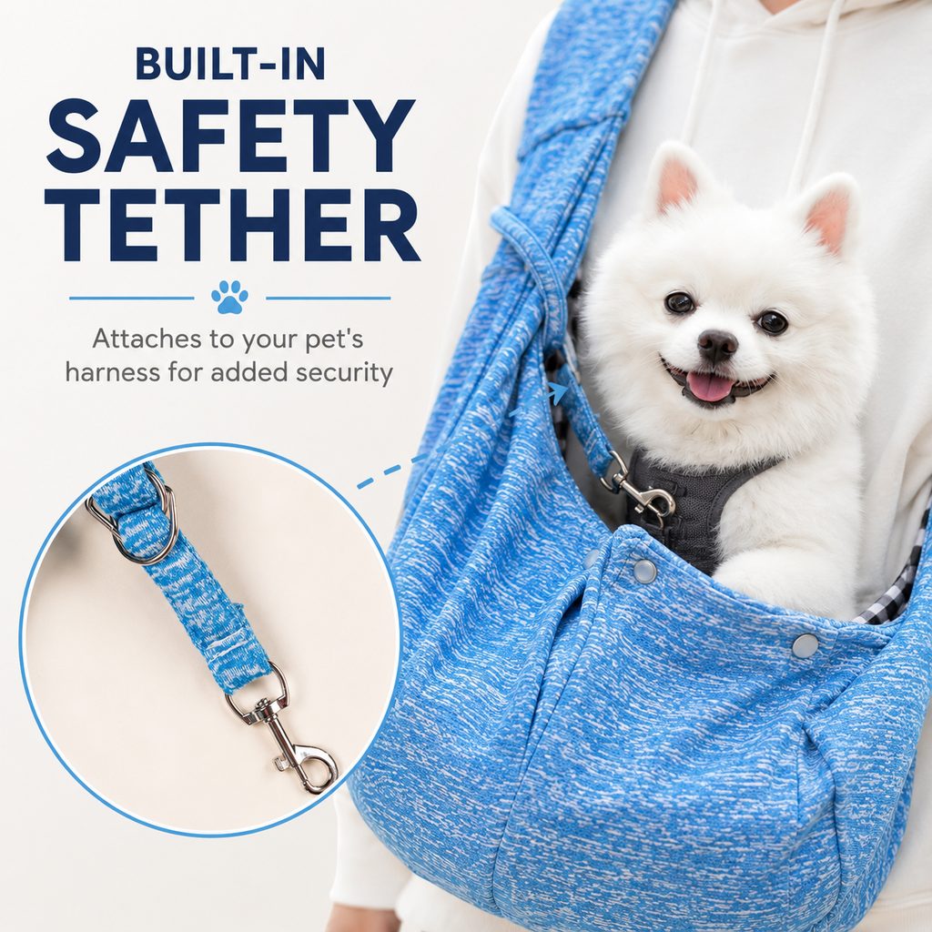 Ortekor Hands-Free Pet Sling Carrier for Small Dogs & Cats - Wide Strap Shoulder Bag for Walks, Errands & Vet Visits