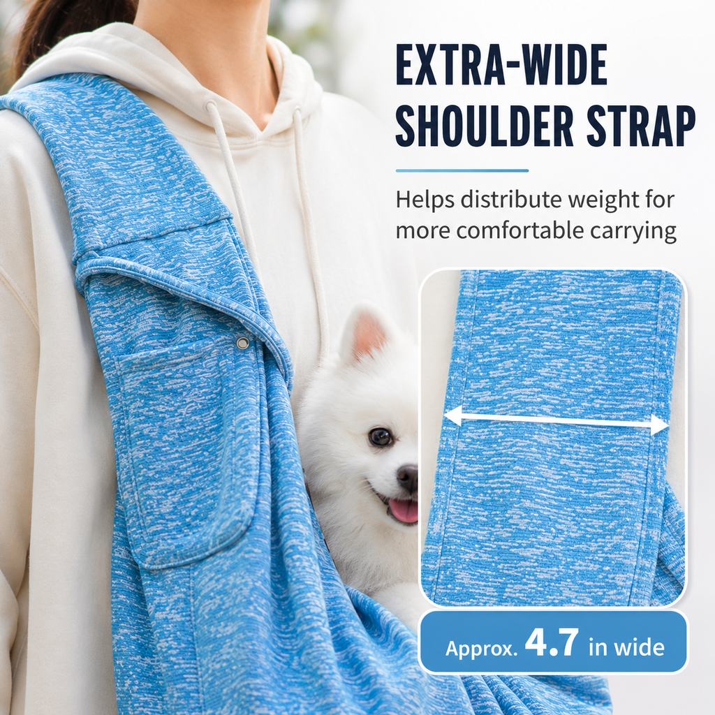 Ortekor Hands-Free Pet Sling Carrier for Small Dogs & Cats - Wide Strap Shoulder Bag for Walks, Errands & Vet Visits