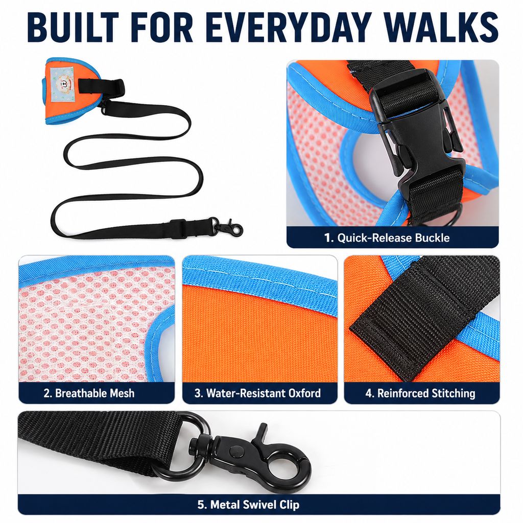 Ortekor Hands-Free Wrist Dog Leash for Daily Walks – Adjustable 3.8–7.2 ft Lead with Breathable Wrist Strap to Keep Your Hands Free