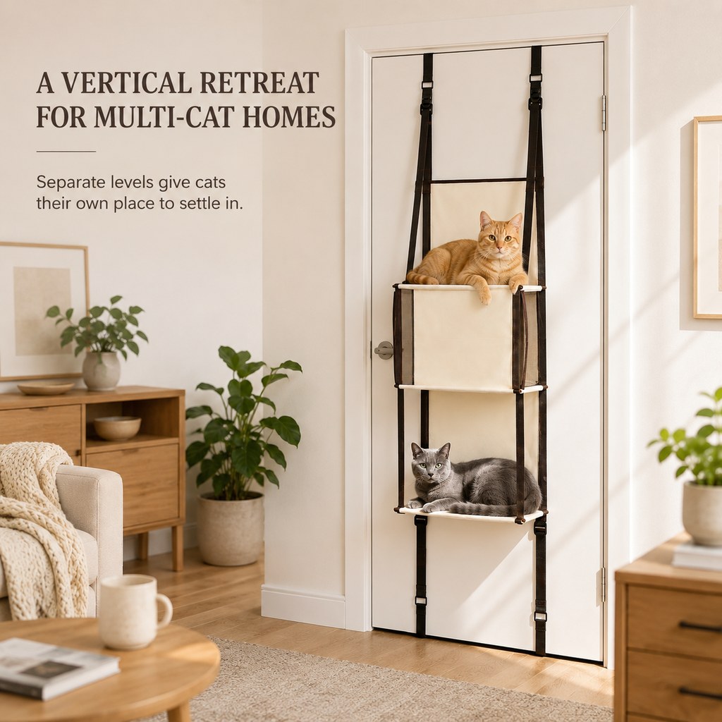 Ortekor 3-Tier Door-Mounted Hanging Cat Tree for Apartments – Foldable Space-Saving Cat Climber & Lounge