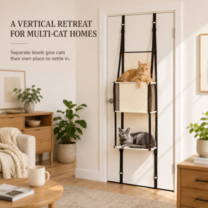 Ortekor 3-Tier Door-Mounted Hanging Cat Tree for Apartments – Foldable Space-Saving Cat Climber & Lounge