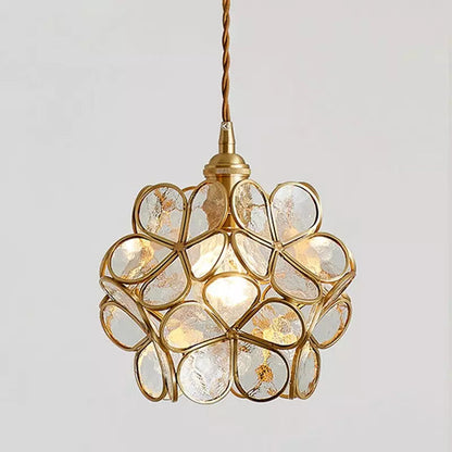 Floral Glass Hanging Light Fixture with Adjustable 59-Inch Cord E27 Socket Gold Brass Frame for Kitchen Table Bedroom Living Room Vintage-St