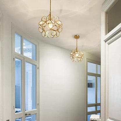 Floral Glass Hanging Light Fixture with Adjustable 59-Inch Cord E27 Socket Gold Brass Frame for Kitchen Table Bedroom Living Room Vintage-St