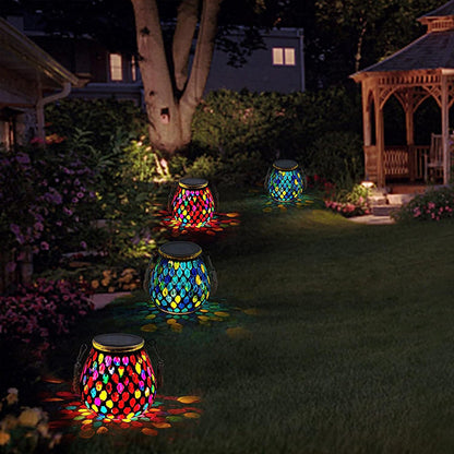 Solar Stained Glass Outdoor Lantern — Handcrafted Mosaic Garden Light with Auto Dusk-to-Dawn