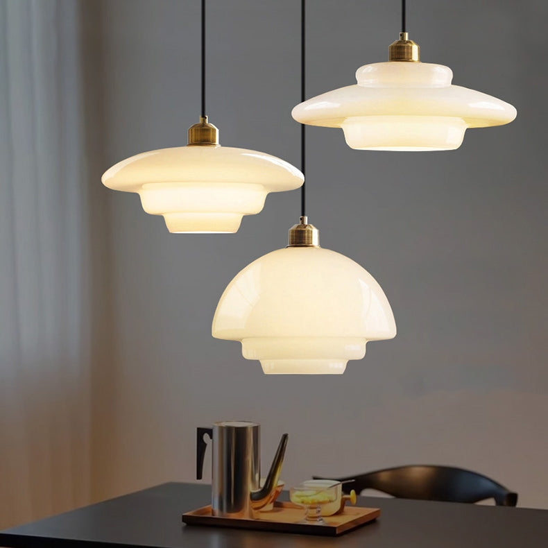 White Glass Hanging Ceiling Fixture 12.6 in Adjustable Cord Modern Island Light for Kitchen Dining Room Bedroom Foyer E27 Base Art Deco Styl
