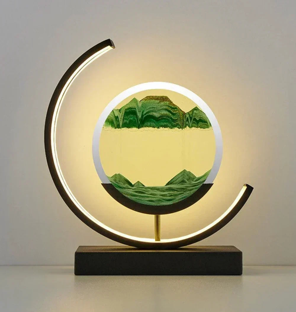 Illuminated Sand Art Table Lamp with Dual Color Glow for Bedroom Nightstand Desk Home Office Living Room Ambient Lighting Decor