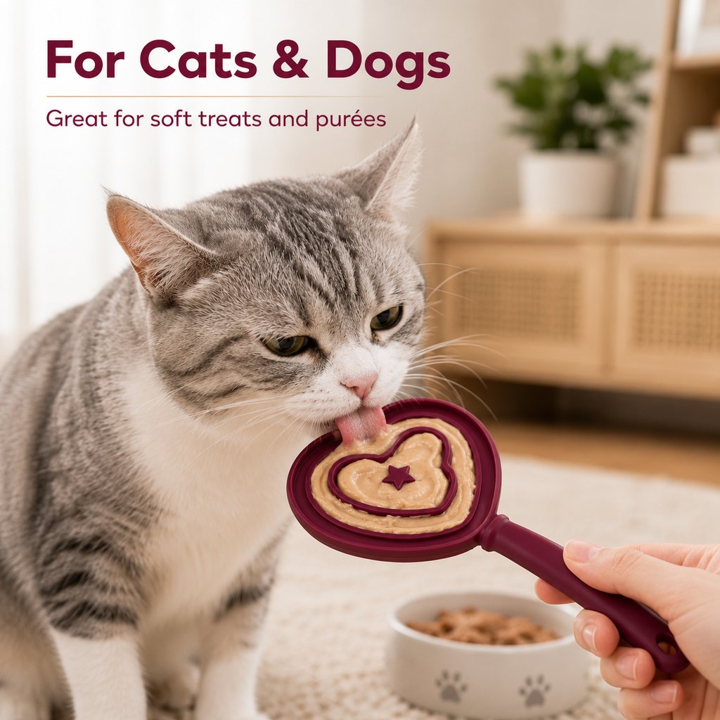 Ortekor Heart Pet Licking Wand for Cats & Dogs - Handheld Soft Treat Feeder for Yogurt, Wet Food & Pumpkin Puree
