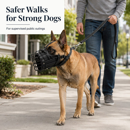 Ortekor Heavy-Duty Black Steel Basket Dog Muzzle for Large Dogs - Safer Walks, Vet Visits & Anti-Scavenging Control