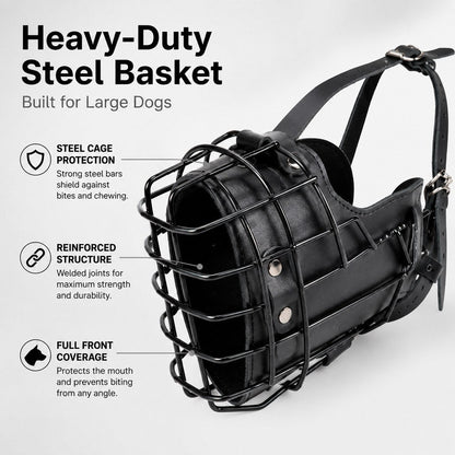 Ortekor Heavy-Duty Black Steel Basket Dog Muzzle for Large Dogs - Safer Walks, Vet Visits & Anti-Scavenging Control