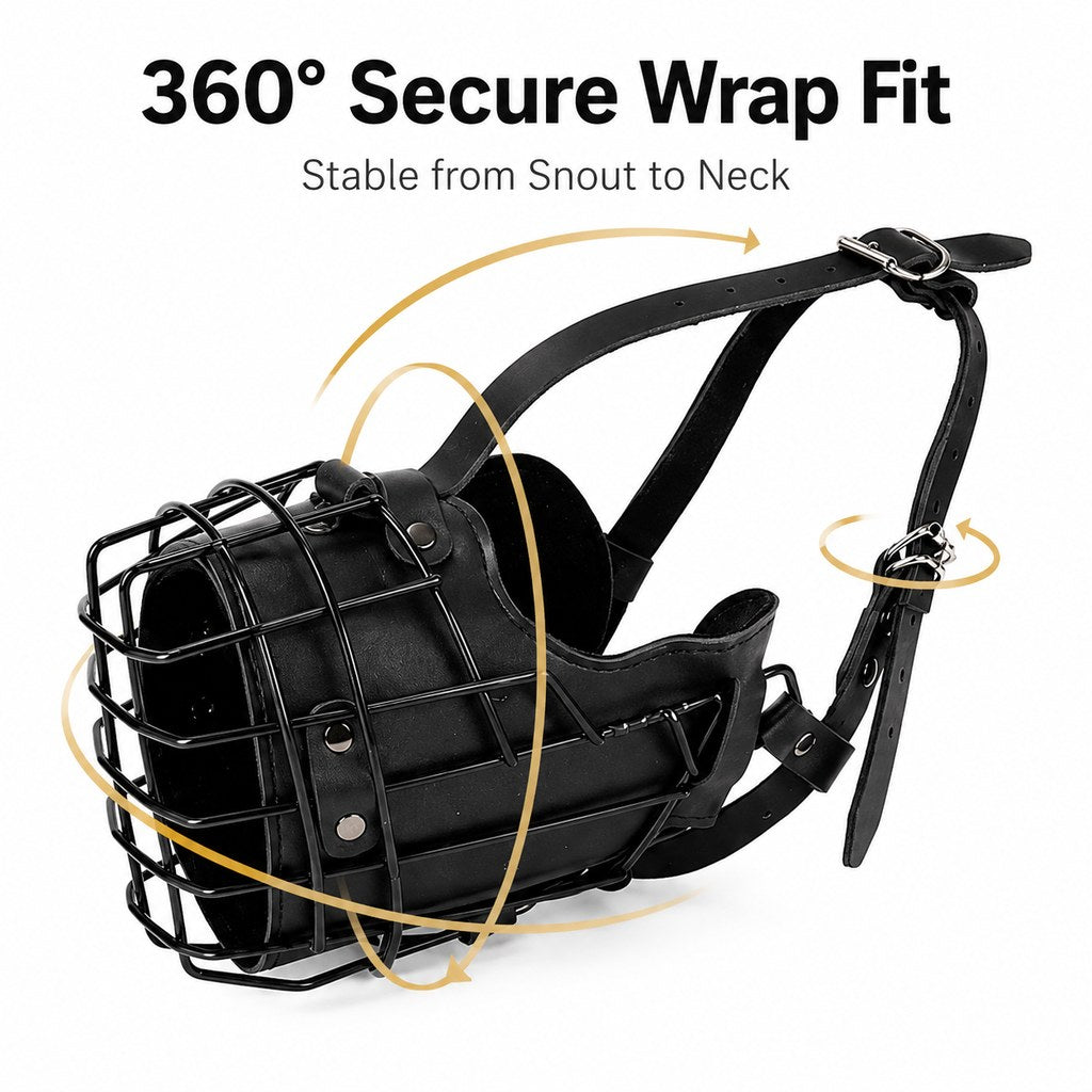 Ortekor Heavy-Duty Black Steel Basket Dog Muzzle for Large Dogs - Safer Walks, Vet Visits & Anti-Scavenging Control