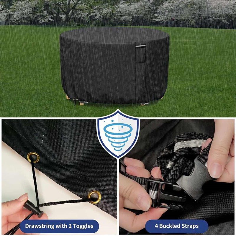 Weatherproof Circular Patio Table Cover with Ventilation – 600D Oxford Fabric, Adjustable Drawstring, UV-Resistant Protection for Round