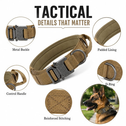 Ortekor Heavy-Duty Tactical Dog Collar for Walks & Training - Padded Handle Control for Strong Large Dogs