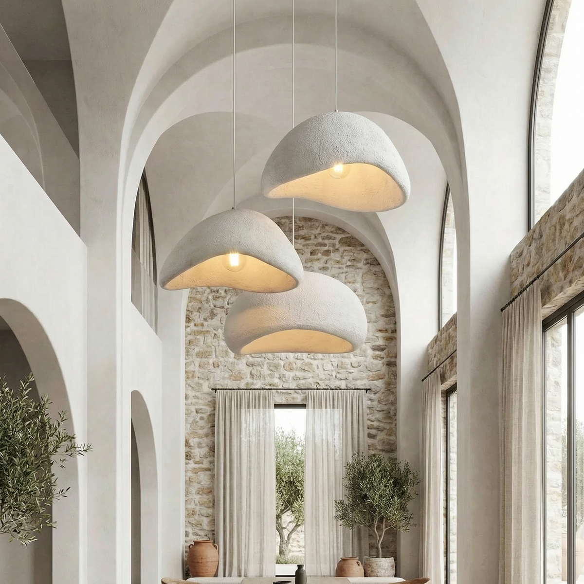 Ceiling Pendant Light Fixture Minimalist Japanese Design HDPE Glass Iron Hardwired for Dining Room Kitchen Island Living Room Bedroom Modern