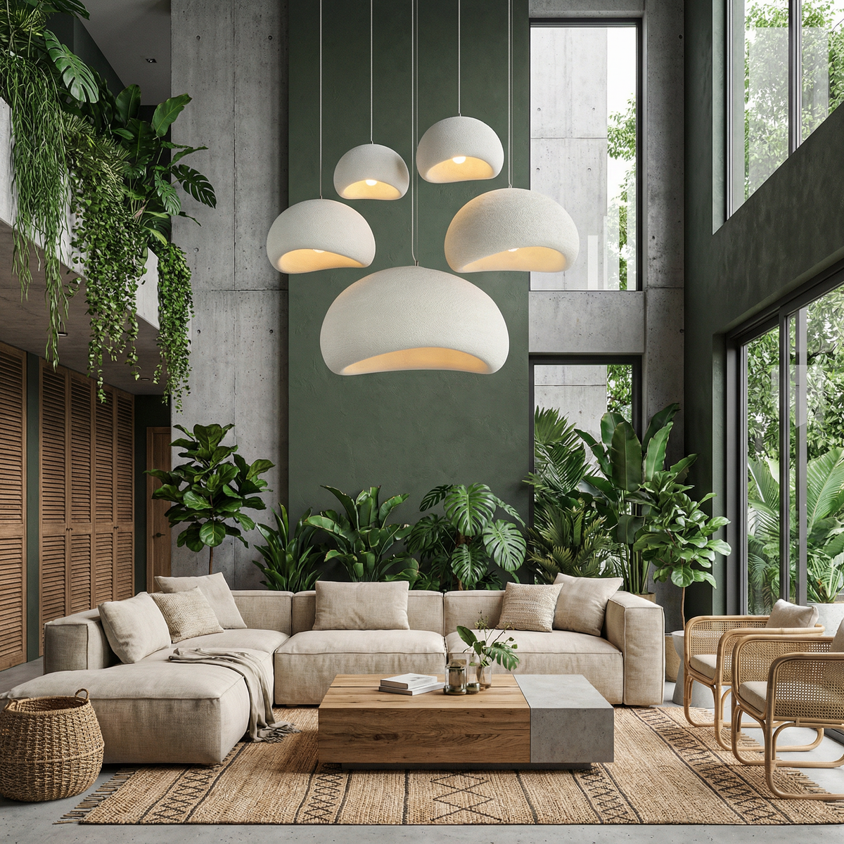 Ceiling Pendant Light Fixture Minimalist Japanese Design HDPE Glass Iron Hardwired for Dining Room Kitchen Island Living Room Bedroom Modern
