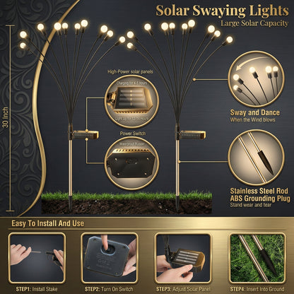 Swivel Solar LED Stake Lights 30 Inch Tall PVC Steel Pathway Garden Decor Automatic Dusk Dawn Sensor Weatherproof Outdoor Landscape Lighting