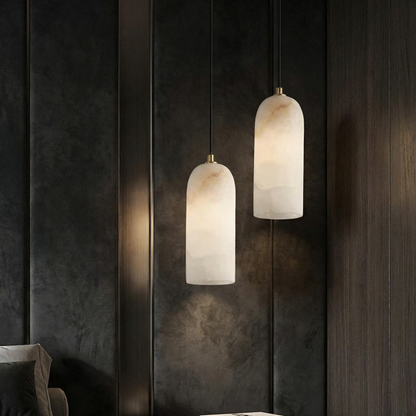 Natural Stone Hanging Light Fixture with Copper Accents for Kitchen Island, Dining Room & Entryway | Modern Hardwired Ceiling Light