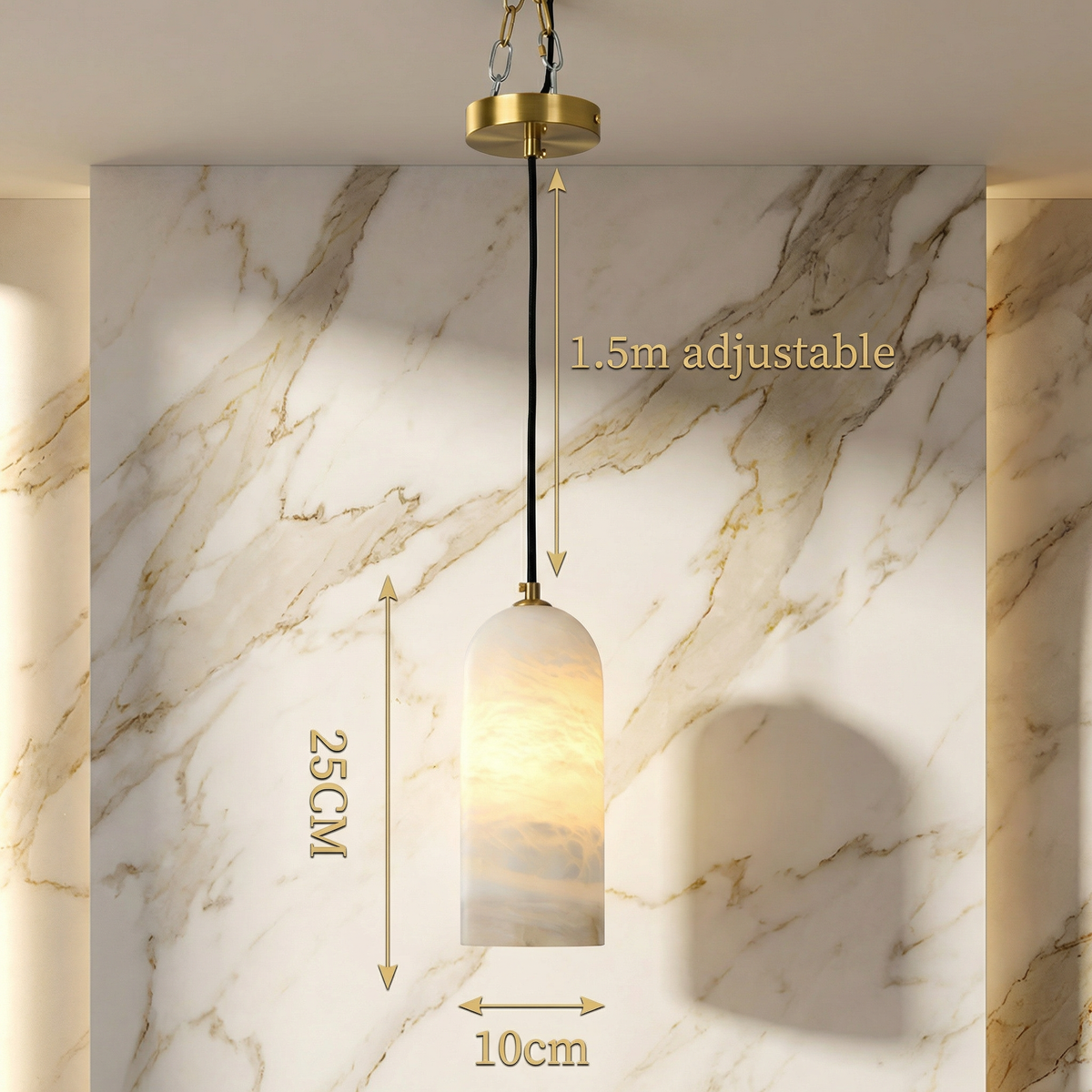 Natural Stone Hanging Light Fixture with Copper Accents for Kitchen Island, Dining Room & Entryway | Modern Hardwired Ceiling Light