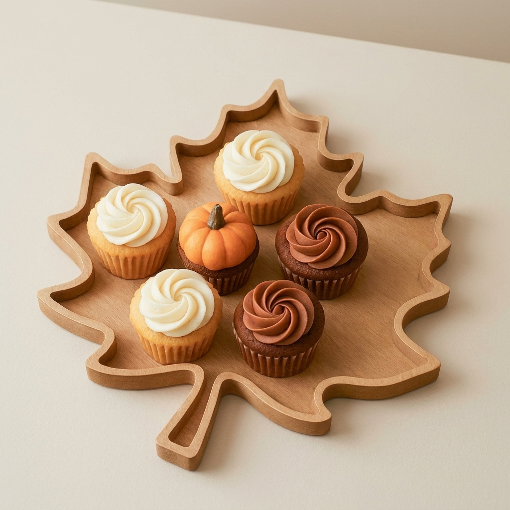 Maplewood Serving Tray - Food-Safe Wood, Autumn Leaf Design
