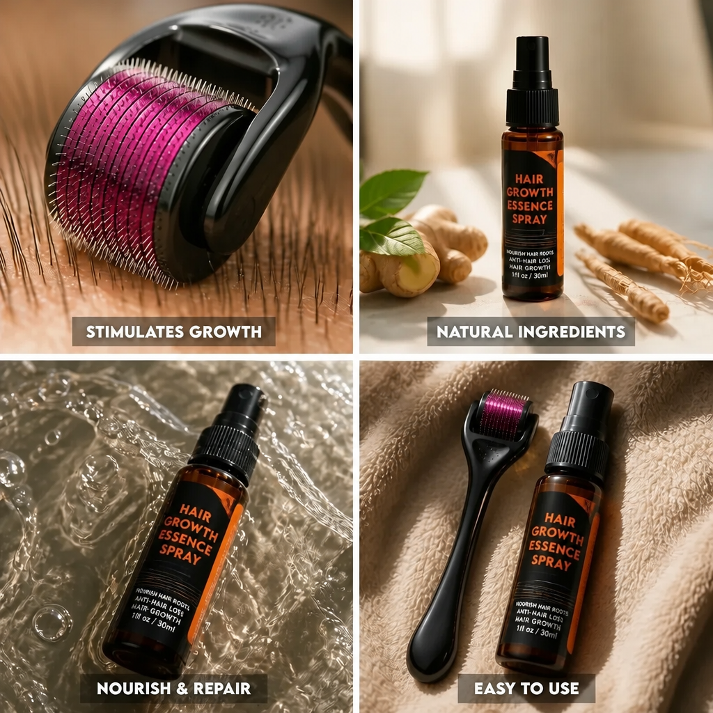 Hair Growth Set Derma Microneedle Roller & 30ml Essence