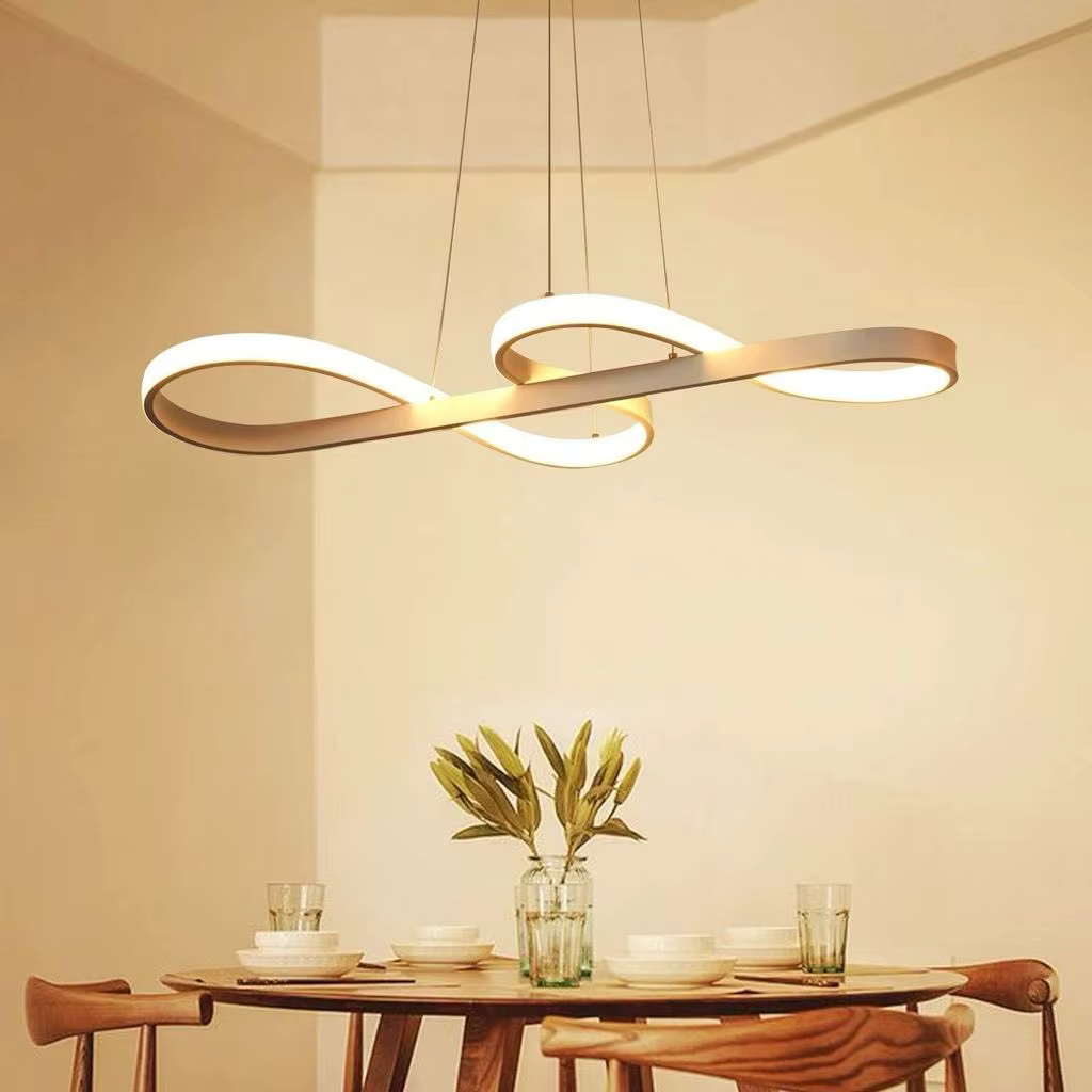 Modern Circle Hanging Fixture with Remote Dimming for Dining Room & Kitchen Island Adjustable Height 47 in Black White Gold Finish Contempor