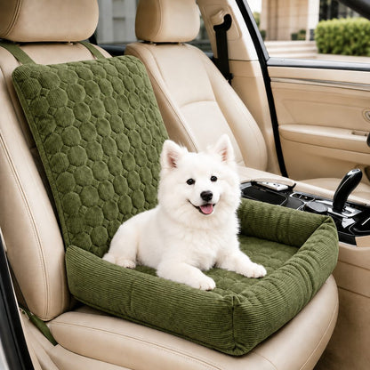 Ortekor High Back Corduroy Pet Car Seat Bed for Dogs & Cats - Cozy Travel Booster Seat with Soft Bolster Support for Comfortable Car Rides & Road Trips