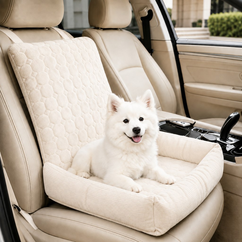 Ortekor High Back Corduroy Pet Car Seat Bed for Dogs & Cats - Cozy Travel Booster Seat with Soft Bolster Support for Comfortable Car Rides & Road Trips